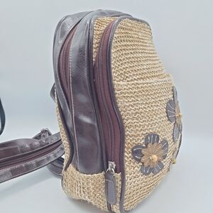 Stylish Woven Backpack with Floral Design - Boho - Vintage 90s, Y2K Cottage core